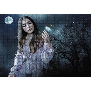 Fantazi Genç Güzel Kadın Karanlık Puzzle Yapboz Mdf Ahşap 500 Parça