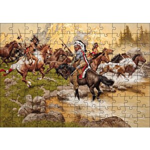 Kızılderili Vahşi Atlar Puzzle Yapboz Mdf Ahşap 120 Parça