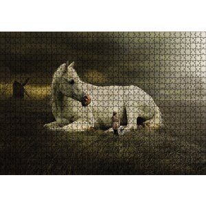 At Köpek Kız Çocuğu Fantatik Puzzle Yapboz Mdf Ahşap 1000 Parça