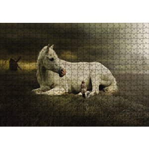 At Köpek Kız Çocuğu Fantatik Puzzle Yapboz Mdf Ahşap 500 Parça