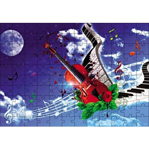 Gökyüzündeki Notalar Ve Gitar Puzzle Yapboz Mdf Ahşap 120 Parça