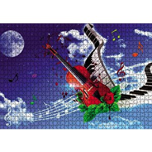 Cakapuzzle  Gökyüzündeki Notalar Ve Gitar Puzzle Yapboz Mdf Ahşap