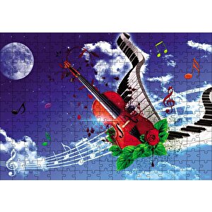Gökyüzündeki Notalar Ve Gitar Puzzle Yapboz Mdf Ahşap 255 Parça