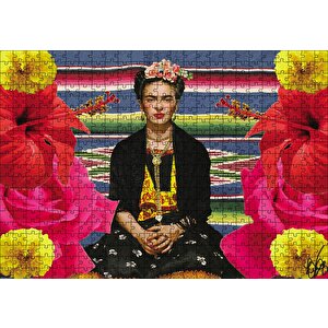 Frida Kahlo Çiçekli Puzzle Yapboz Mdf Ahşap 500 Parça
