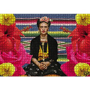 Frida Kahlo Çiçekli Puzzle Yapboz Mdf Ahşap 1000 Parça