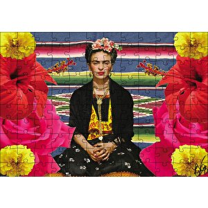 Frida Kahlo Çiçekli Puzzle Yapboz Mdf Ahşap 120 Parça