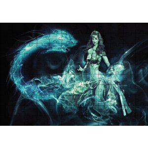 Fantastik Svaşçı Kadın Ejderha Puzzle Yapboz Mdf Ahşap 120 Parça