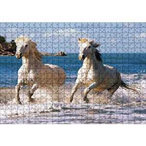 Denizde Koşan Beyaz Atlar Puzzle Yapboz Mdf Ahşap 500 Parça
