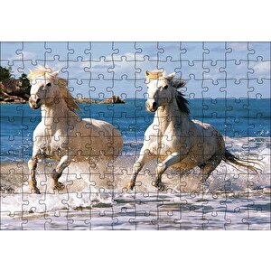 Denizde Koşan Beyaz Atlar Puzzle Yapboz Mdf Ahşap 120 Parça