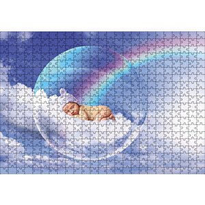 Bulutlarda Baloncuk İçindeki Bebek Puzzle Yapboz Mdf Ahşap 500 Parça