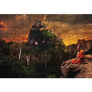 Meditasyon Yapan Budist Şato Puzzle Yapboz Mdf Ahşap 120 Parça