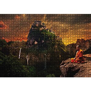 Meditasyon Yapan Budist Şato Puzzle Yapboz Mdf Ahşap 1000 Parça