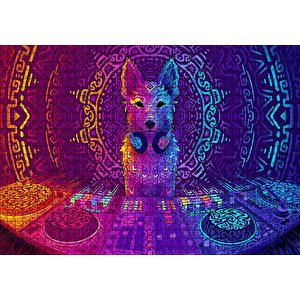 Cakapuzzle  Dj Köpek Ve Saykodelik Desenler Puzzle Yapboz Mdf Ahşap