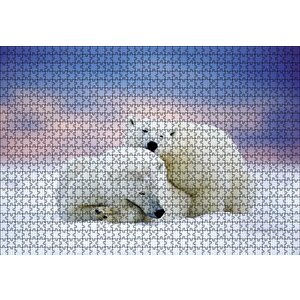 Beyaz Ayılar Kış Puzzle Yapboz Mdf Ahşap 1000 Parça