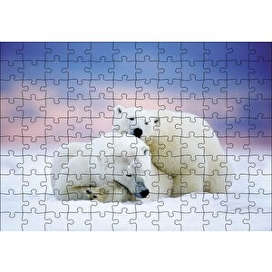 Beyaz Ayılar Kış Puzzle Yapboz Mdf Ahşap 120 Parça