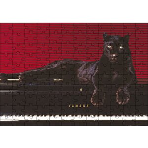 Piyanodaki Siyah Leopar Puzzle Yapboz Mdf Ahşap 120 Parça