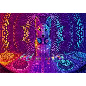 Dj Köpek Ve Saykodelik Desenler Puzzle Yapboz Mdf Ahşap 255 Parça