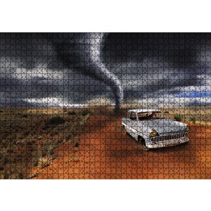 Hortumdan Kaçan Otomobildeki Maymun Puzzle Yapboz Mdf Ahşap 1000 Parça