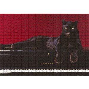 Piyanodaki Siyah Leopar Puzzle Yapboz Mdf Ahşap 500 Parça