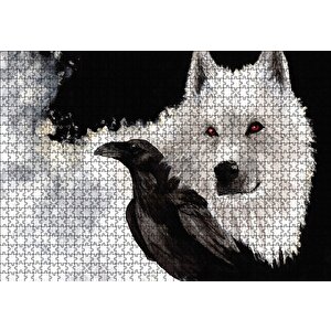 Beyaz Kurt Karga Puzzle Yapboz Mdf Ahşap 1000 Parça