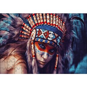 Kızılderili Savaşçı Kız Puzzle Yapboz Mdf Ahşap 120 Parça