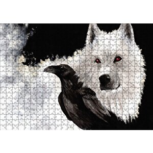 Beyaz Kurt Karga Puzzle Yapboz Mdf Ahşap 500 Parça