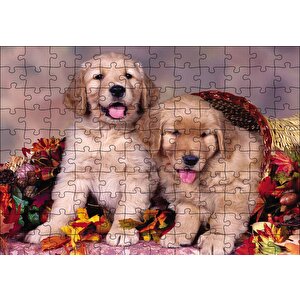 Sepetteki Yavru Köpekler Puzzle Yapboz Mdf Ahşap 120 Parça