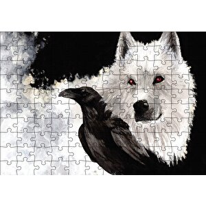 Beyaz Kurt Karga Puzzle Yapboz Mdf Ahşap 120 Parça
