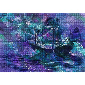 Boyama Fırtınada Yelkenli Gemi Puzzle Yapboz Mdf Ahşap 1000 Parça