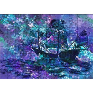 Boyama Fırtınada Yelkenli Gemi Puzzle Yapboz Mdf Ahşap 120 Parça