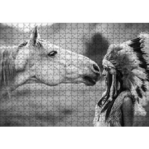 At Ve Kızılderili Puzzle Yapboz Mdf Ahşap 500 Parça
