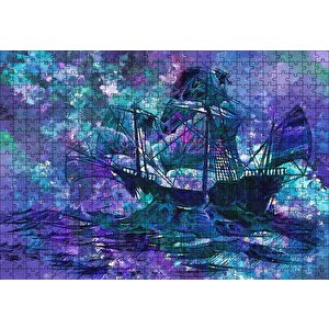 Boyama Fırtınada Yelkenli Gemi Puzzle Yapboz Mdf Ahşap 500 Parça