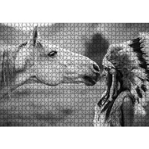 At Ve Kızılderili Puzzle Yapboz Mdf Ahşap 1000 Parça