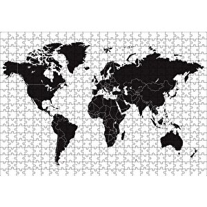 Siyah Beyaz Dünya Haritası Puzzle Yapboz Mdf Ahşap 500 Parça