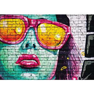 Duvar Resmi Gözlüklü Kadın Puzzle Yapboz Mdf Ahşap 120 Parça