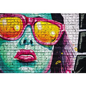 Duvar Resmi Gözlüklü Kadın Puzzle Yapboz Mdf Ahşap 500 Parça