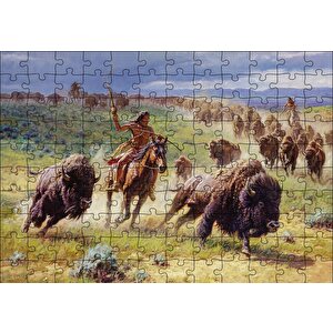 Kızılderililer Ve Buffola Avı Puzzle Yapboz Mdf Ahşap 120 Parça