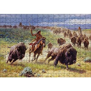 Kızılderililer Ve Buffola Avı Puzzle Yapboz Mdf Ahşap 255 Parça