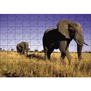 Afrikadaki İkili Filler Puzzle Yapboz Mdf Ahşap 120 Parça