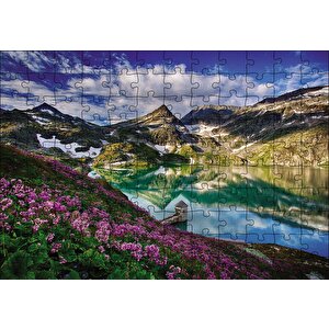 Göl Etrafında Dağlar Bahar Puzzle Yapboz Mdf Ahşap 120 Parça