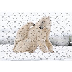 Beyaz Ayı Ailesi Kutup Puzzle Yapboz Mdf Ahşap 120 Parça