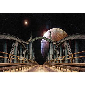 Köprü Gecede Gökyüzü Gezegen Puzzle Yapboz Mdf Ahşap 120 Parça