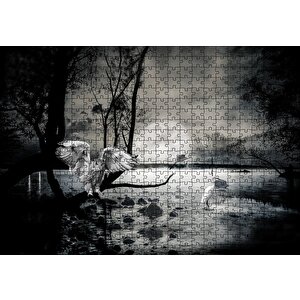 Gecede Balıkçı Kuşları Göl Puzzle Yapboz Mdf Ahşap 500 Parça