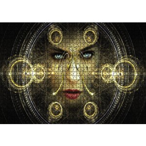 Daireler Çinde Kadın Yüz Gözler Puzzle Yapboz Mdf Ahşap 1000 Parça