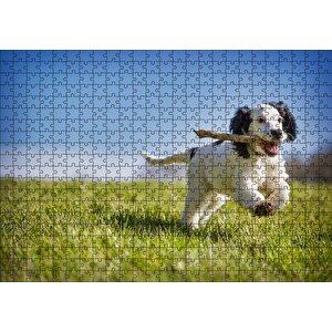 Çayırda Oyun Oynayan Sevimli Köpek Puzzle Yapboz Mdf Ahşap 500 Parça