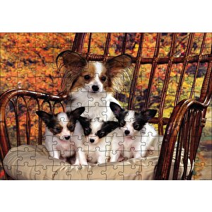 Sandalyede Yavru Köpekler Puzzle Yapboz Mdf Ahşap 120 Parça