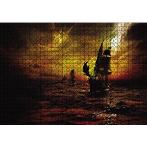 Gecede Yelkenli Korsan Gemileri Puzzle Yapboz Mdf Ahşap 1000 Parça