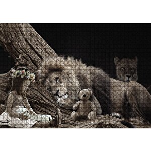 Fantazi Küçük Kız Aslan Aile Puzzle Yapboz Mdf Ahşap 1000 Parça
