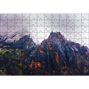 Dik Yamaçlı Dumanlı Dağ Puzzle Yapboz Mdf Ahşap 120 Parça