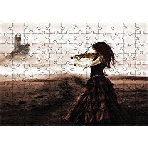 Rüyadaki Kemancı Kadın Soyut Puzzle Yapboz Mdf Ahşap 120 Parça